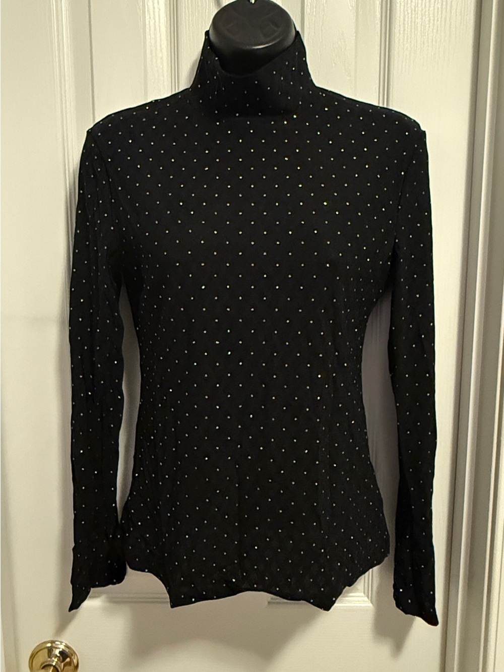 Women's Black Long-Sleeve Turtleneck Top with Silver Dot Accents